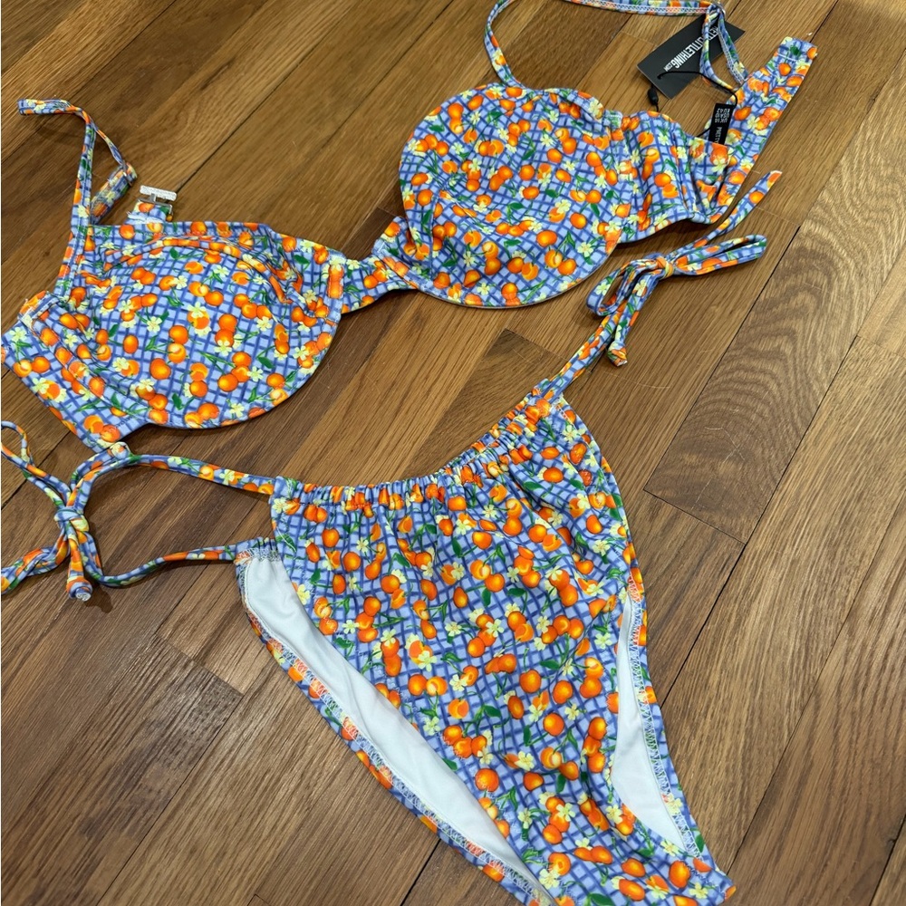 PrettyLittleThing Orange & Blue Fruit Print Bikini
